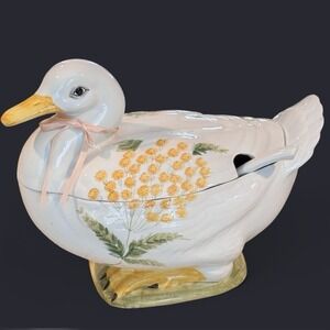 Large Soup Tureen with Ladel Goose Duck Made in Italy Vintage 29/72 Farmhouse